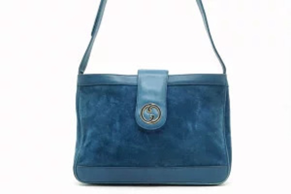 Gucci Interlocking Suede Leather Shoulder Bag Turquoise Blue